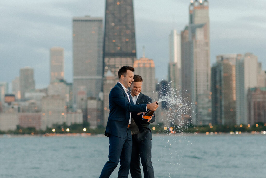 Downtown Chicago engagement session with a gay couple photographed by Claire Neville Photography