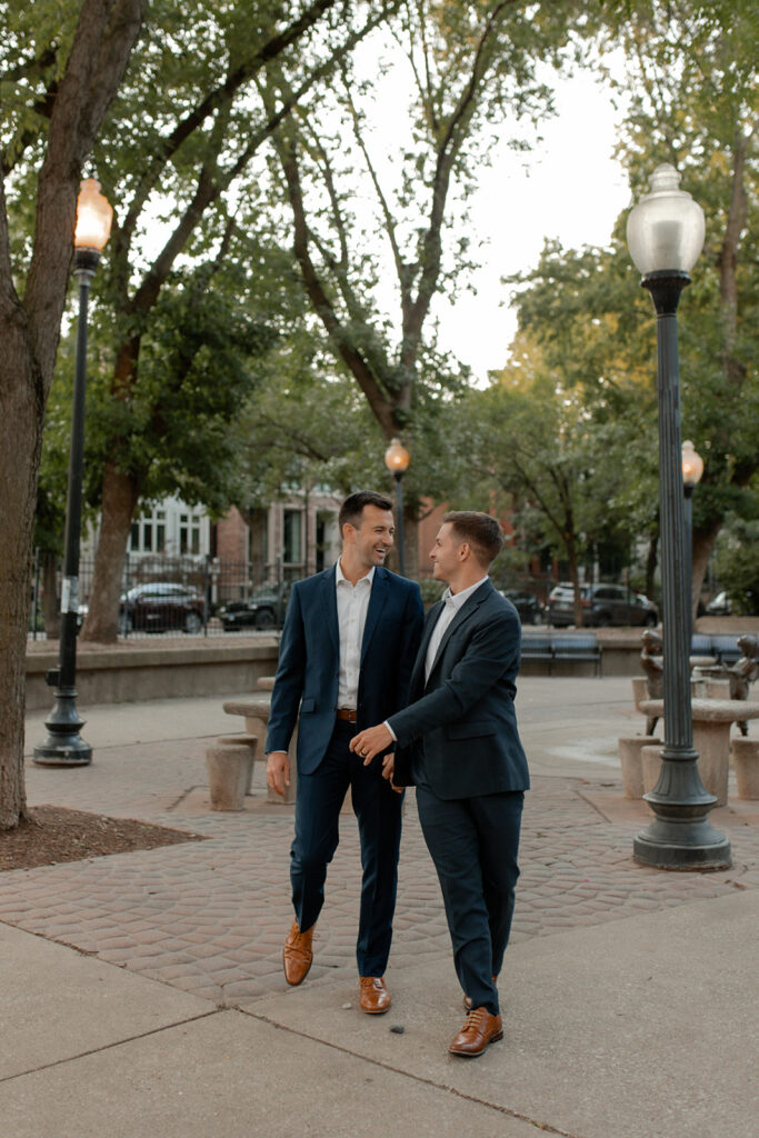 Downtown Chicago engagement session with a gay couple photographed by Claire Neville Photography