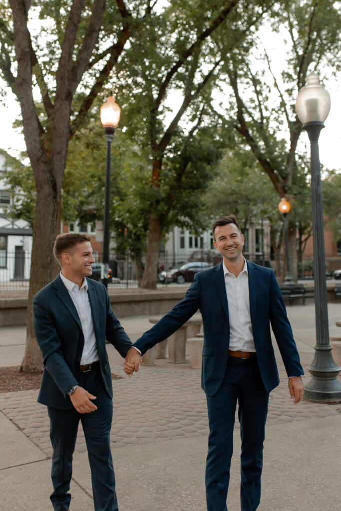 Downtown Chicago engagement session with a gay couple photographed by Claire Neville Photography