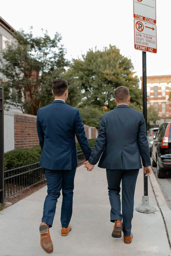 Downtown Chicago engagement session with a gay couple photographed by Claire Neville Photography