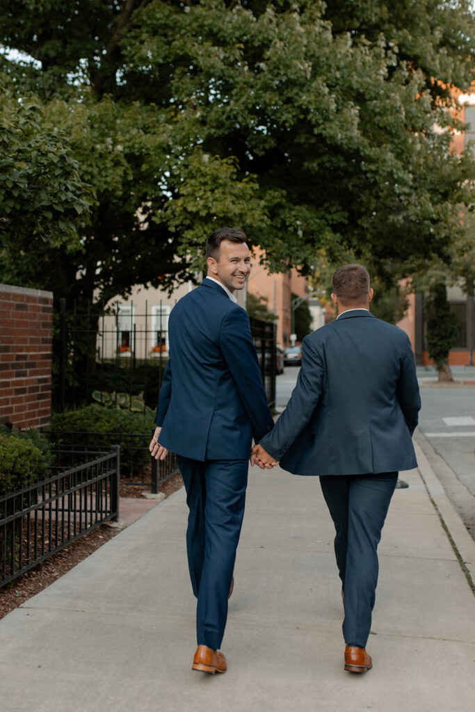 Downtown Chicago engagement session with a gay couple photographed by Claire Neville Photography