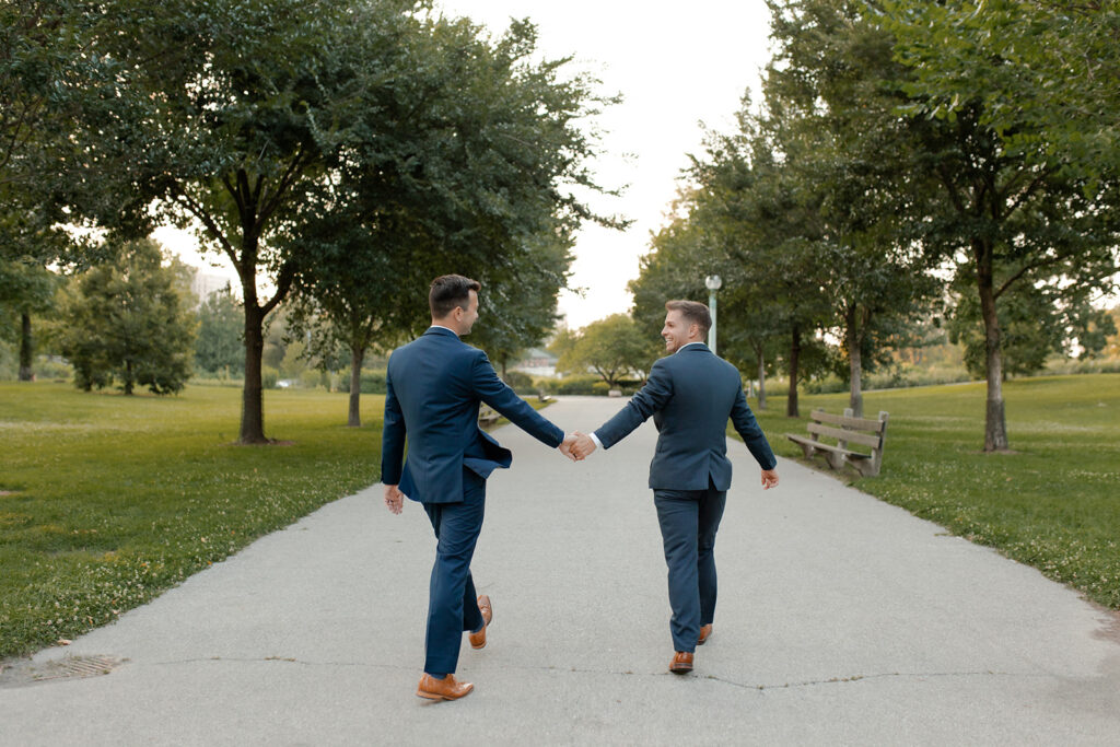 Downtown Chicago engagement session with a gay couple photographed by Claire Neville Photography