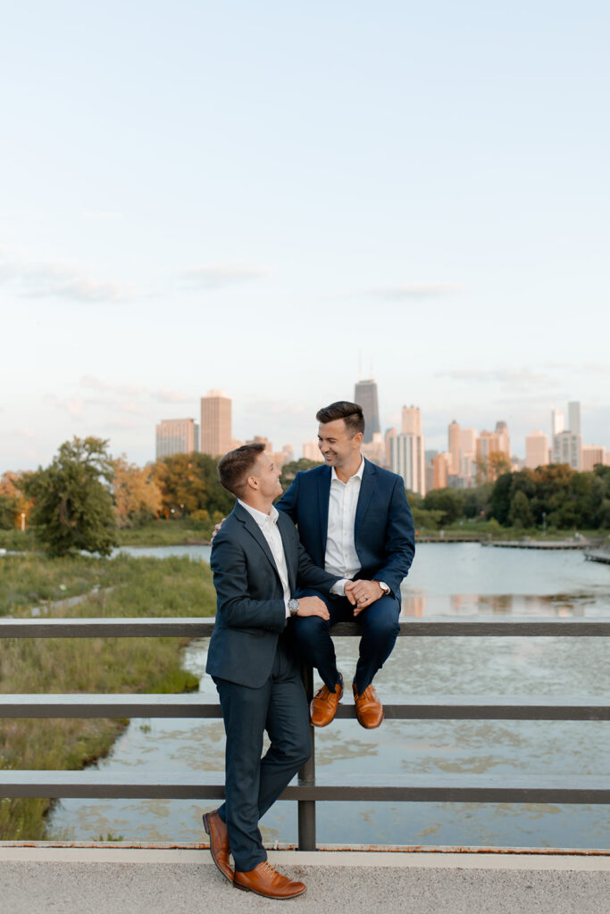 Downtown Chicago engagement session with a gay couple photographed by Claire Neville Photography