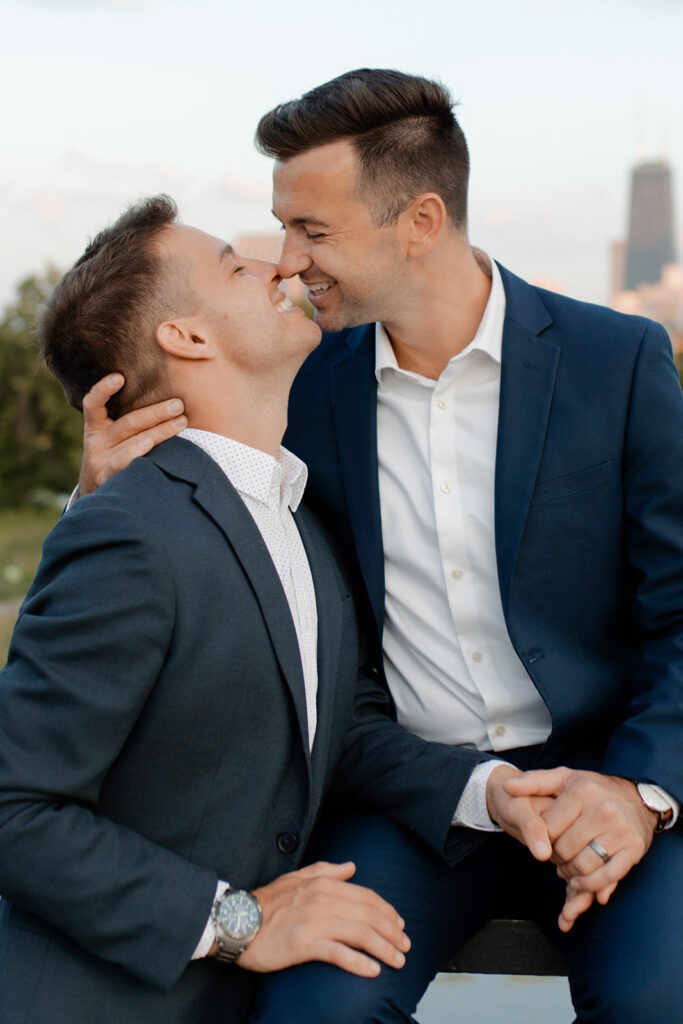 Downtown Chicago engagement session with a gay couple photographed by Claire Neville Photography