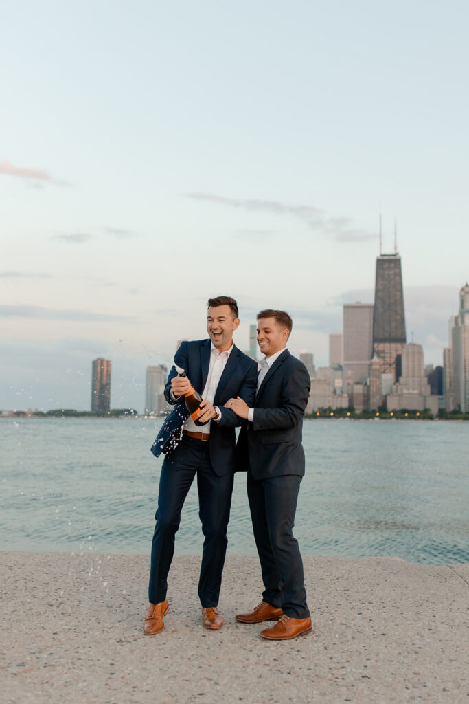 Downtown Chicago engagement session with a gay couple photographed by Claire Neville Photography