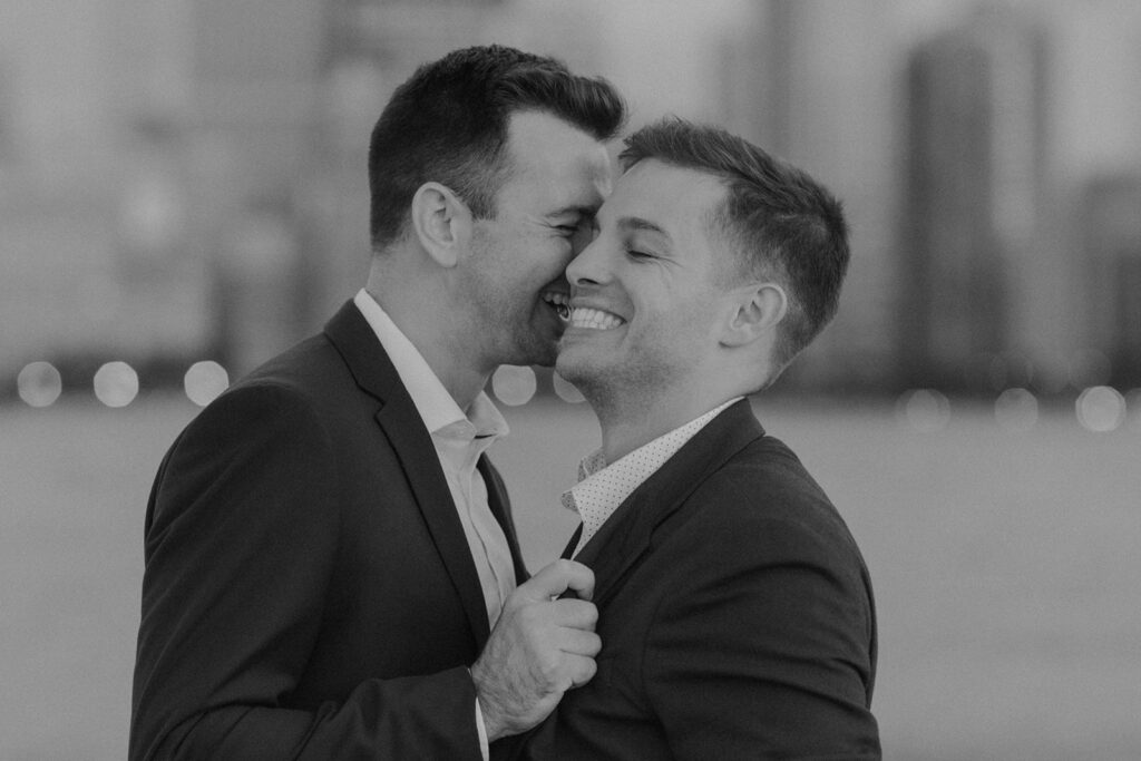 Downtown Chicago engagement session with a gay couple photographed by Claire Neville Photography