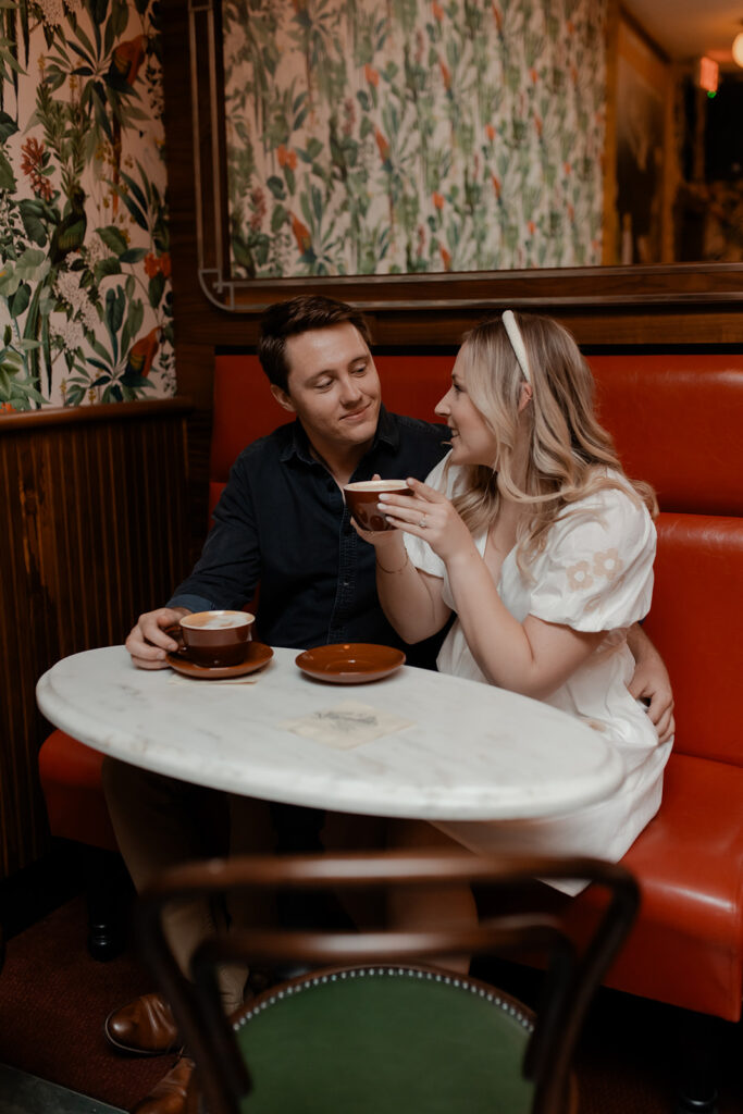 Engagement session in Leopolds Coffee shop in madison Wisconsin photographed by Claire Neville Photography