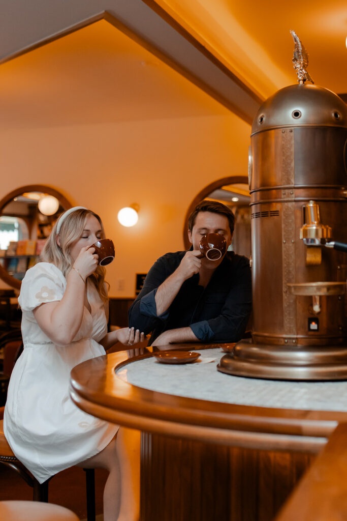 Engagement session in Leopolds Coffee shop in madison Wisconsin photographed by Claire Neville Photography