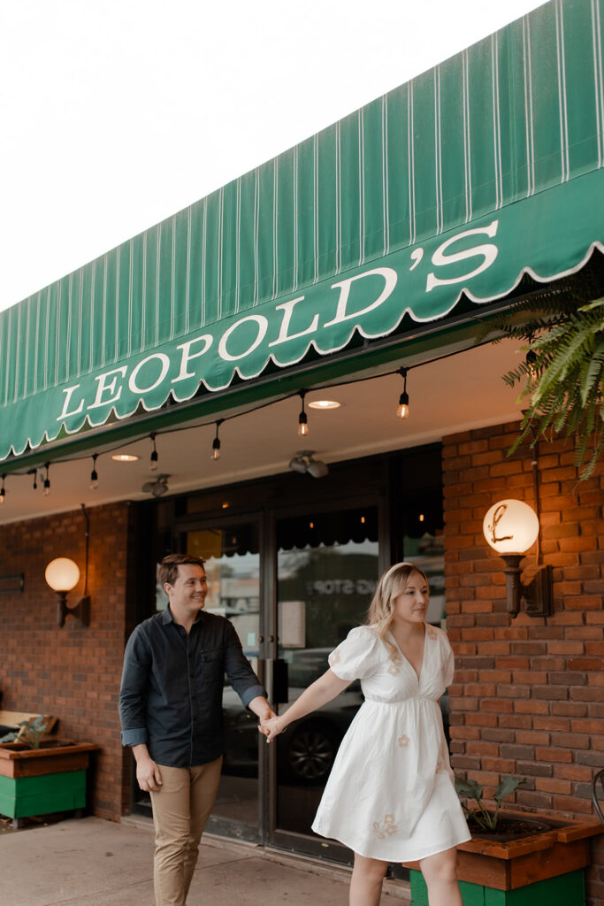 Engagement session in Leopolds Coffee shop in madison Wisconsin photographed by Claire Neville Photography