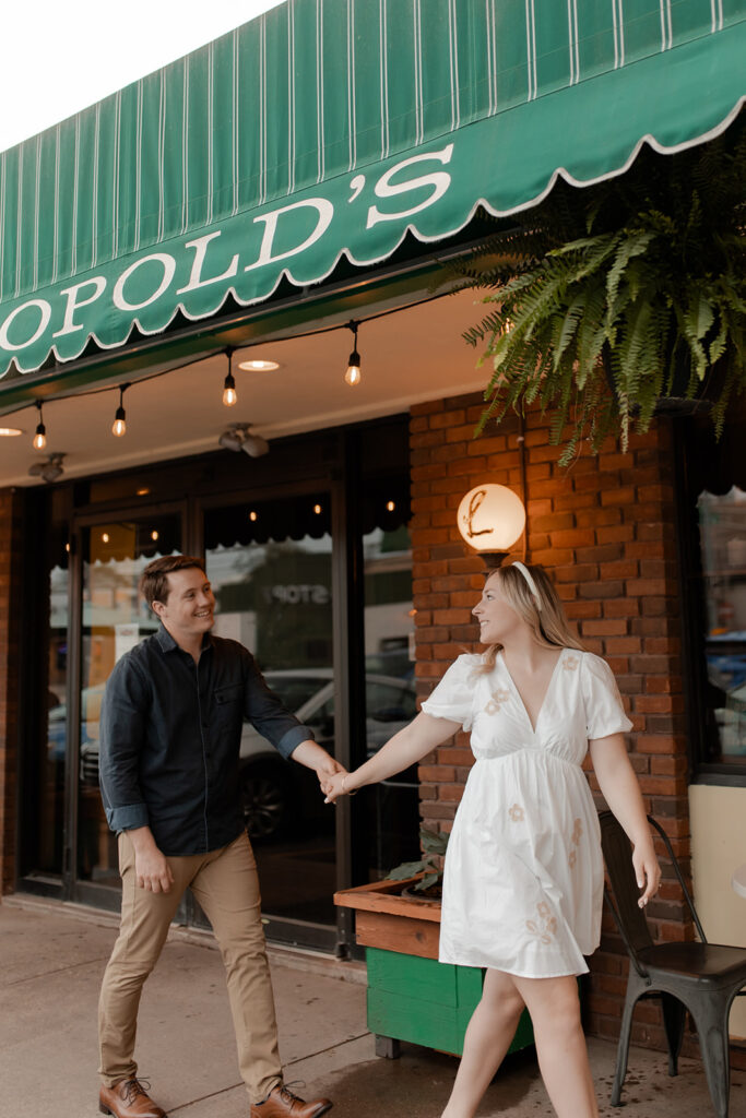 Engagement session in Leopolds Coffee shop in madison Wisconsin photographed by Claire Neville Photography