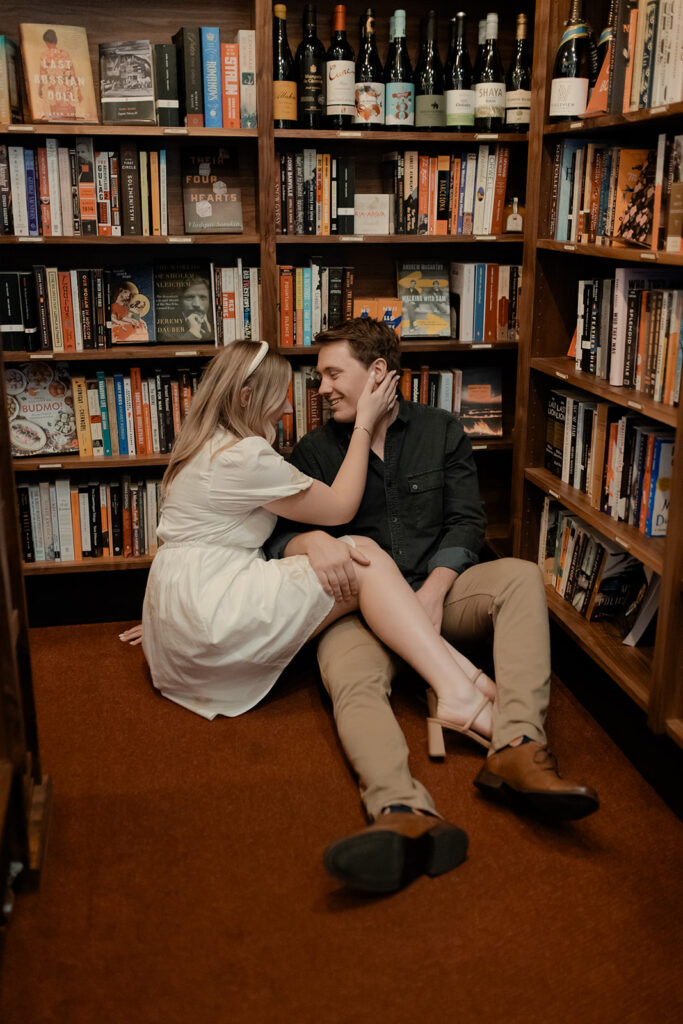 Engagement session in Leopolds Coffee shop in madison Wisconsin photographed by Claire Neville Photography