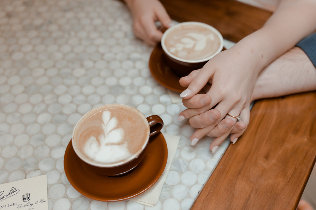 Engagement session in Leopolds Coffee shop in madison Wisconsin photographed by Claire Neville Photography